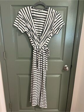 Lush Black and White Striped Wide Leg Jumpsuit